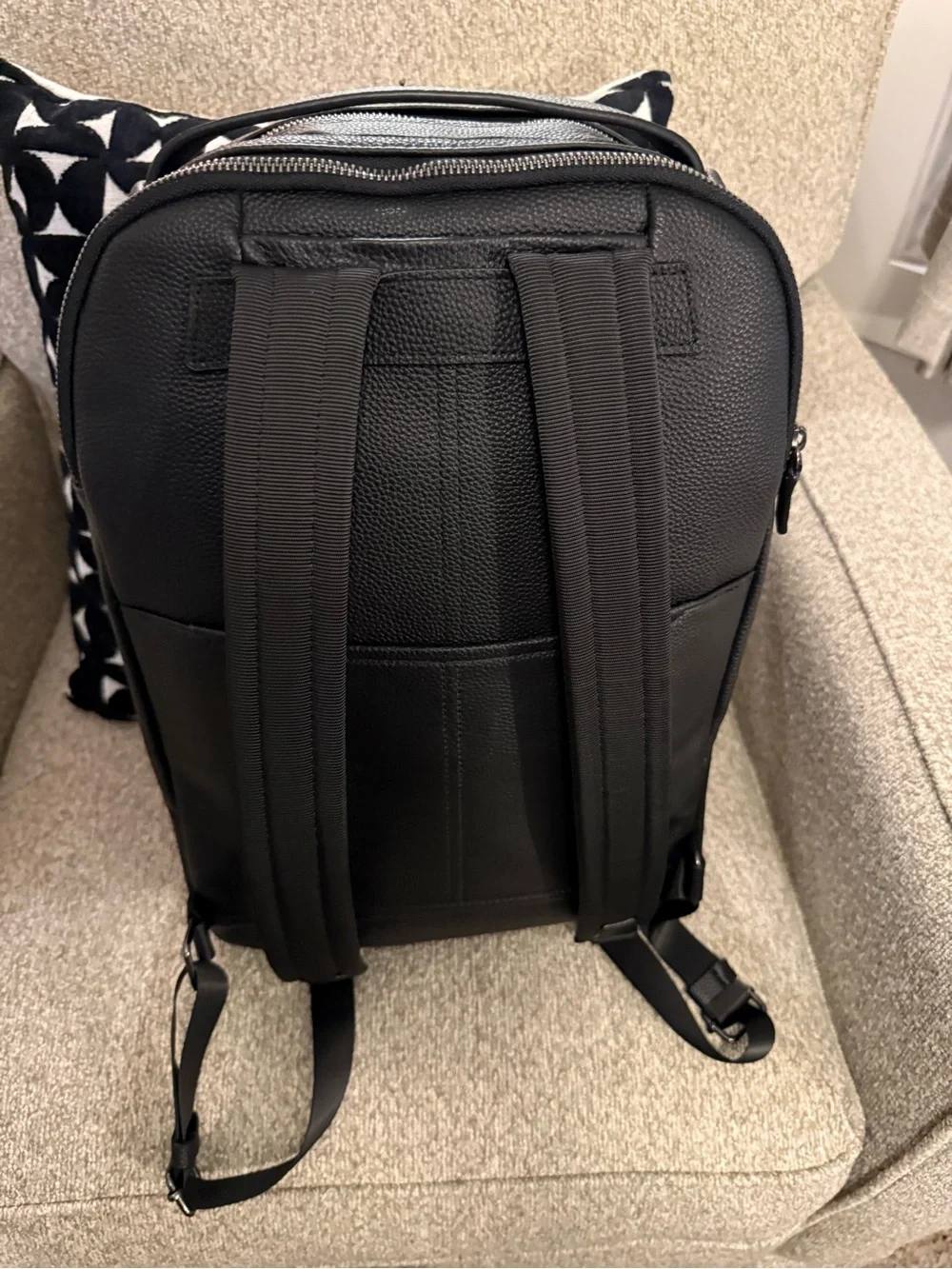Black Leather Men's Backpack - Sleek Everyday Bag